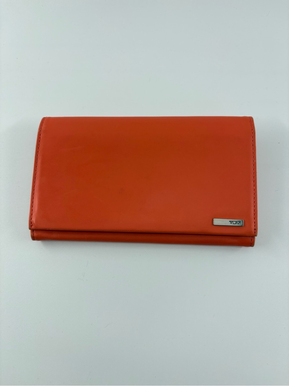 Tumi Orange Glove Leather Continental Clutch Wallet Organizer Checkbook Summer